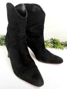 Vince Black Suede Heeled Ankle Boots Size 7
